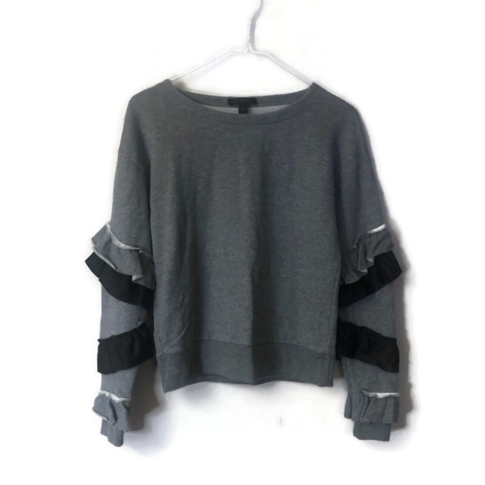 J. Crew Womens Heather Gray Ruffle-Sleeve Sweatshirt Size xxs